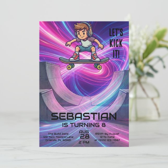 Invitación Skateboarding | Skater Birthday Party (Anverso de pie)