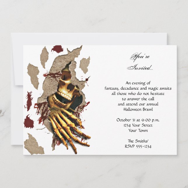 Invitación Skeleton aboga a través de la fiesta de Halloween (Anverso)