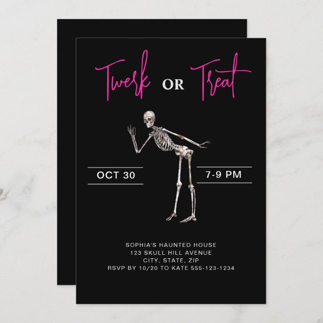 Invitación Skeleton bailando Chicas adultos fiesta de Hallowe (Anverso / Reverso)