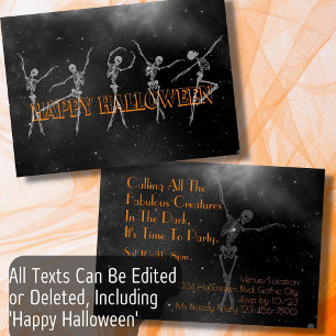 Invitación Skeleton bailarín Partido Halloween negro y naranj