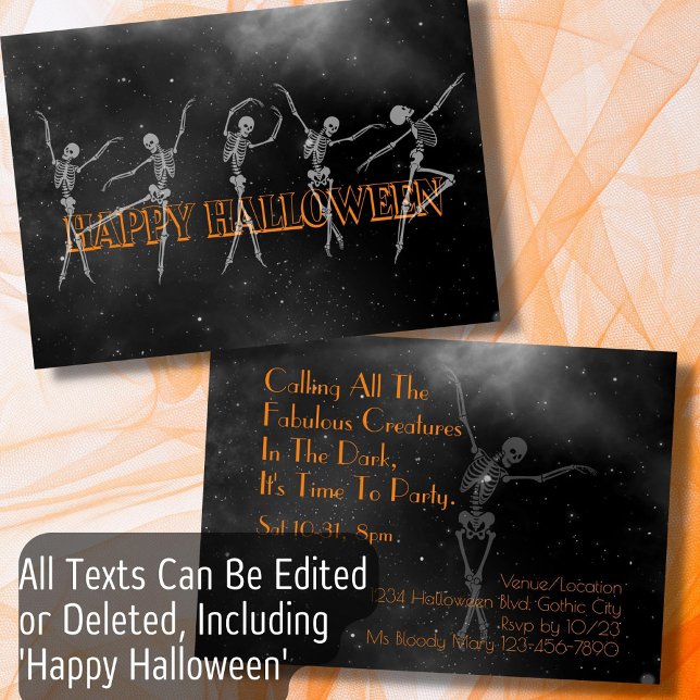 Invitación Skeleton bailarín Partido Halloween negro y naranj (Subido por el creador)