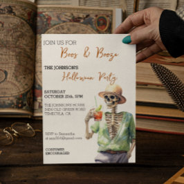 Invitación Skeleton Boos Booze Halloween Fiesta acuarela