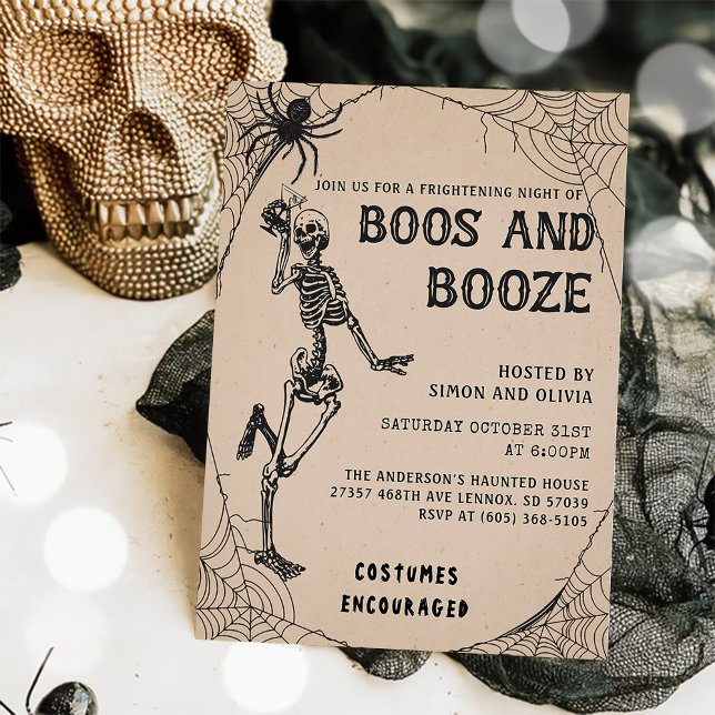 Invitación Skeleton Boos y Booze, fiesta de Halloween para ad (Subido por el creador)