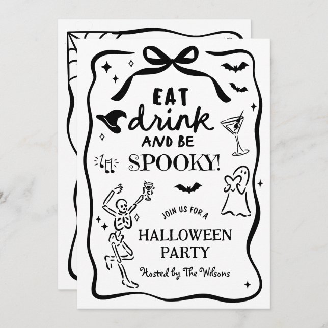 Invitación Skeleton caprichoso de mano espantó Halloween (Anverso / Reverso)