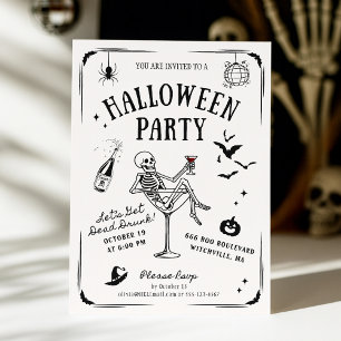 Invitación Skeleton caprichoso en vidrio Martini, Halloween
