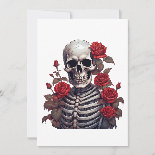 Invitación Skeleton con rosas rojas (Anverso)