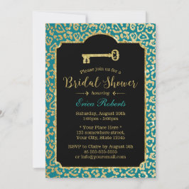 Invitación Skeleton de Leopardo verde azulado y dorado con du