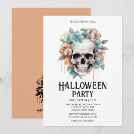 Invitación Skeleton Flores Flores Fiesta de la Moneda de Hall
