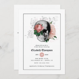 Invitación Skeleton gótico floral rosa ducha de novias