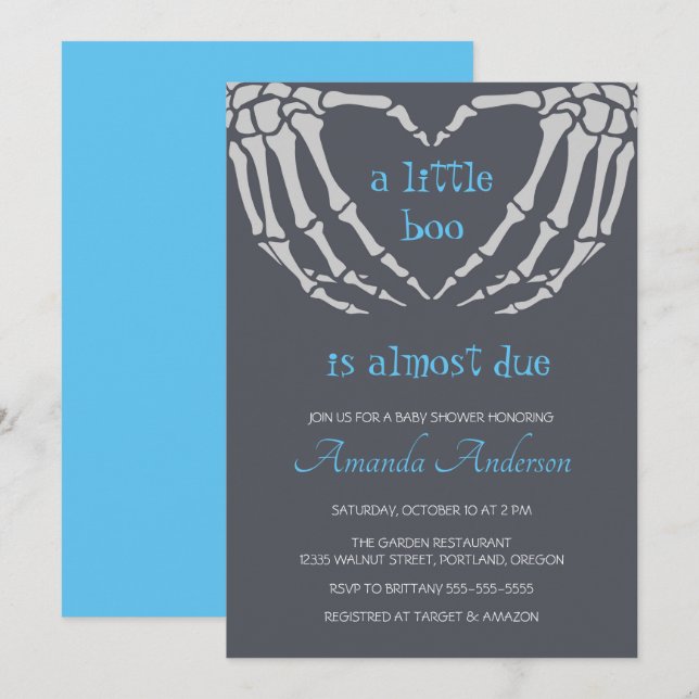 Invitación Skeleton gótico Halloween manos Boy Baby Shower (Anverso / Reverso)