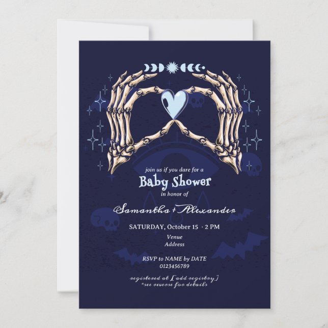 Invitación Skeleton gótico Manos Halloween Boy Baby Shower (Anverso)