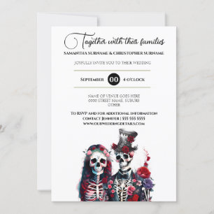 Invitación Skeleton gótico muerte novia novio rojo blanco