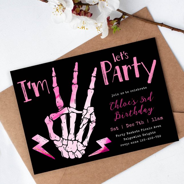 Invitación Skeleton Halloween 3, Girls Third Birthday (Subido por el creador)