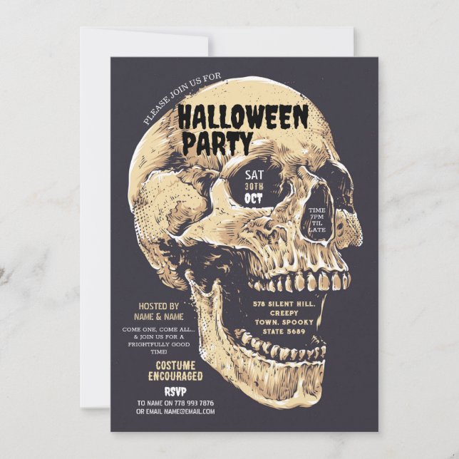 Invitación Skeleton Horror House de Skull Halloween Party (Anverso)