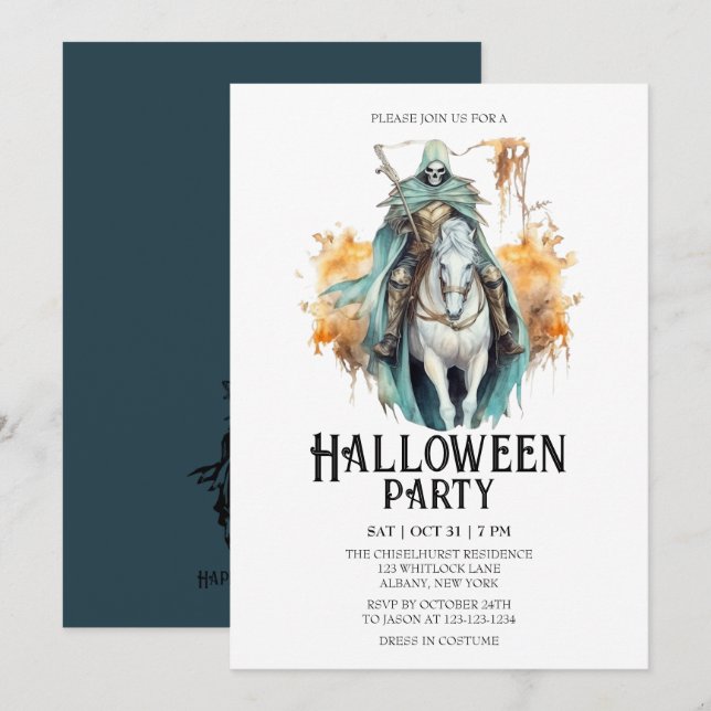 Invitación Skeleton Horseman Costume Mint Halloween Party (Anverso / Reverso)