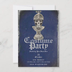 Invitación Skeleton Knight Blue Halloween Skull Costull Fiest