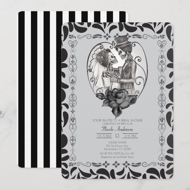 Invitación Skeleton Love Couple Marriage Dance Bridal Shower (Anverso / Reverso)