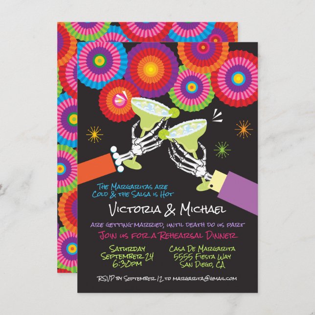 Invitación Skeleton Margarita Tostada Fiesta Mexicana (Anverso / Reverso)