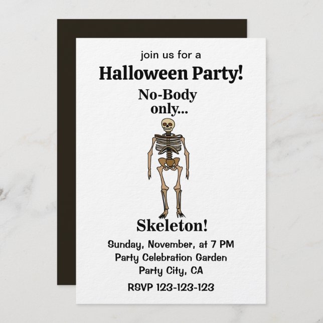 Invitación Skeleton No-Body Funny Halloween Party (Anverso / Reverso)