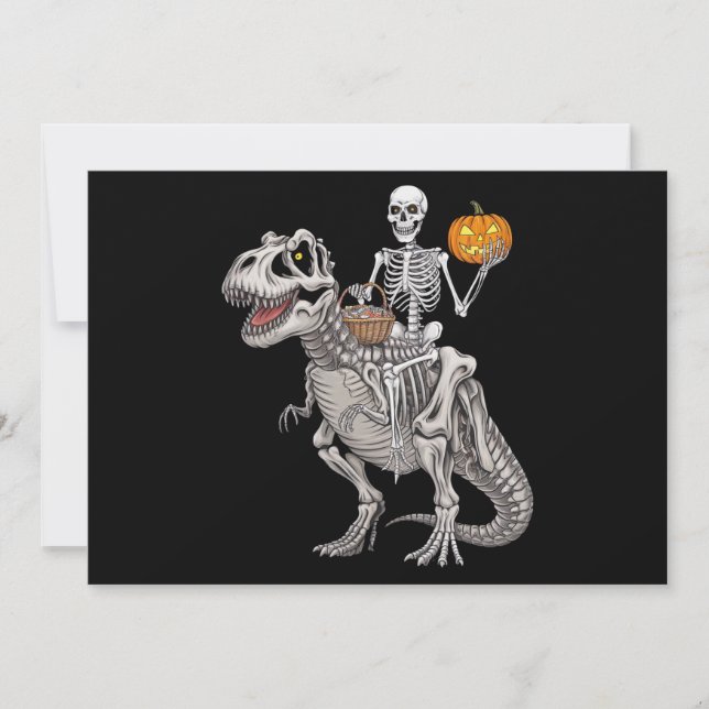 Invitación Skeleton Riding Mummy Dinosaur T rex Halloween (Anverso)