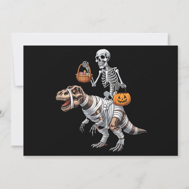 Invitación Skeleton Riding Mummy Dinosaur T rex Halloween Div (Anverso)