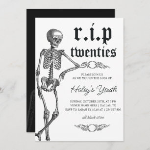 Invitación Skeleton RIP 20 años 2000 con 30 cumpleaños
