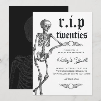 Invitación Skeleton RIP 20 años 2000 con 30 cumpleaños
