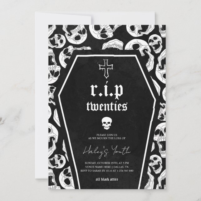 Invitación Skeleton RIP Twenties 20s Funny 30th Birthday (Anverso)