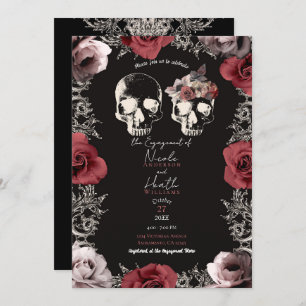 Invitación Skeleton Skull Mauve Dusty Rosa Compromiso gótico