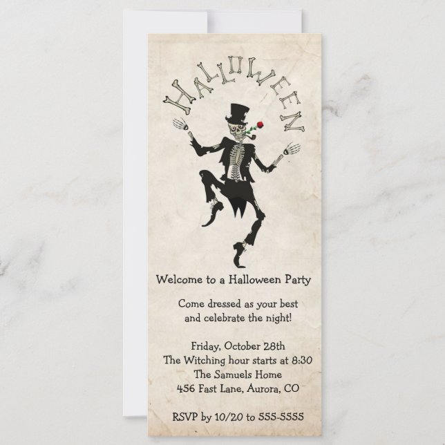 Invitación Skeleton Steampunk Halloween Bachelor Fiesta de B' (Anverso)