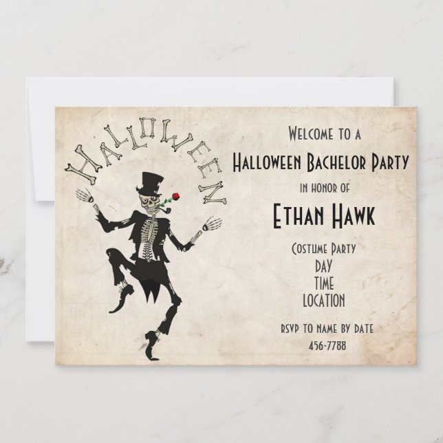 Invitación Skeleton Steampunk Halloween Bachelor Fiesta de B' (Anverso)