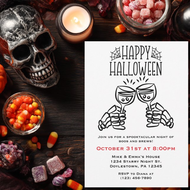 Invitación Skeleton Toasts Vino Simple Fun Halloween (Subido por el creador)