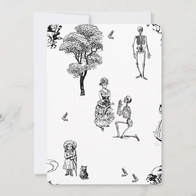Invitación skeleton toile victoriano de halloween (Anverso)