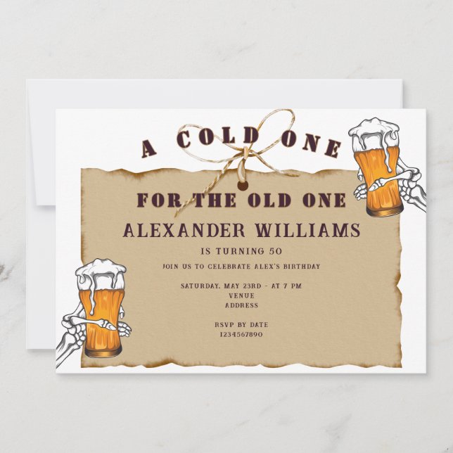Invitación Skeleton Una Fría Para El Cumpleaños De La Vieja C (Anverso)