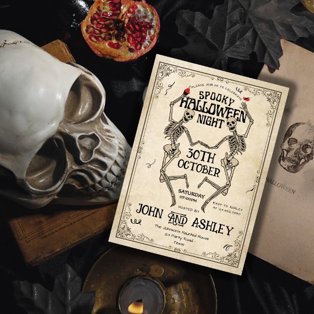 Invitación Skeleton vintage gótico adulto fiesta de Halloween (Subido por el creador)