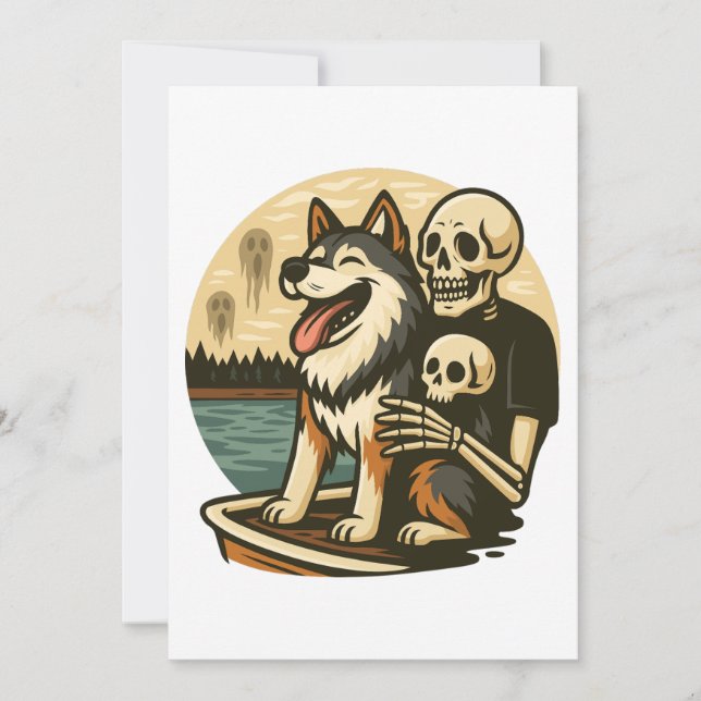 Invitación Skeleton with Dog on Haunted Lake Horror Art (Anverso)