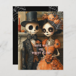 Invitación Skeletons Black Spiders Boda de Halloween