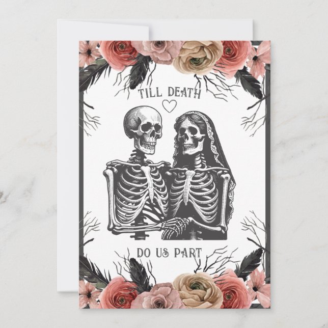 Invitación Skeletons Floral Till Death Boda (Anverso)