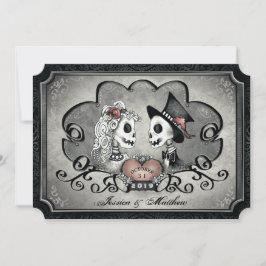 Invitación Skeletons Gris Boda del Corazón Negro "Junto con"