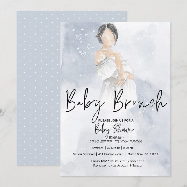 Invitación Sketch Mom Baby Brunch Blue Baby Shower (Anverso / Reverso)