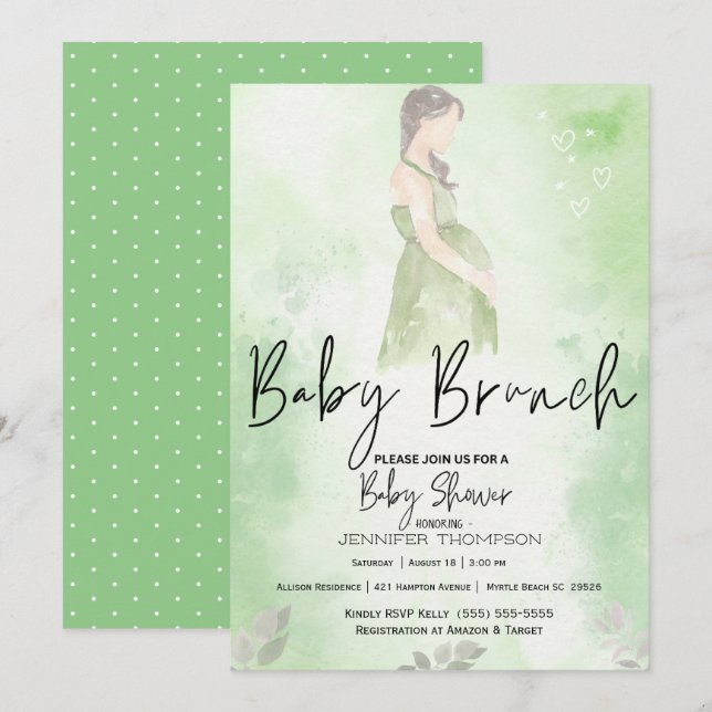 Invitación Sketch Mom Green Baby Brunch Baby Shower (Anverso / Reverso)