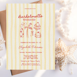 Invitación Sketch Rojo Bachelorette Weekend Rayas Amarillas