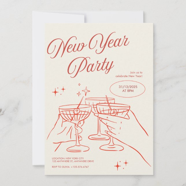 Invitación Sketched New Years Eve Party Invitation (Anverso)