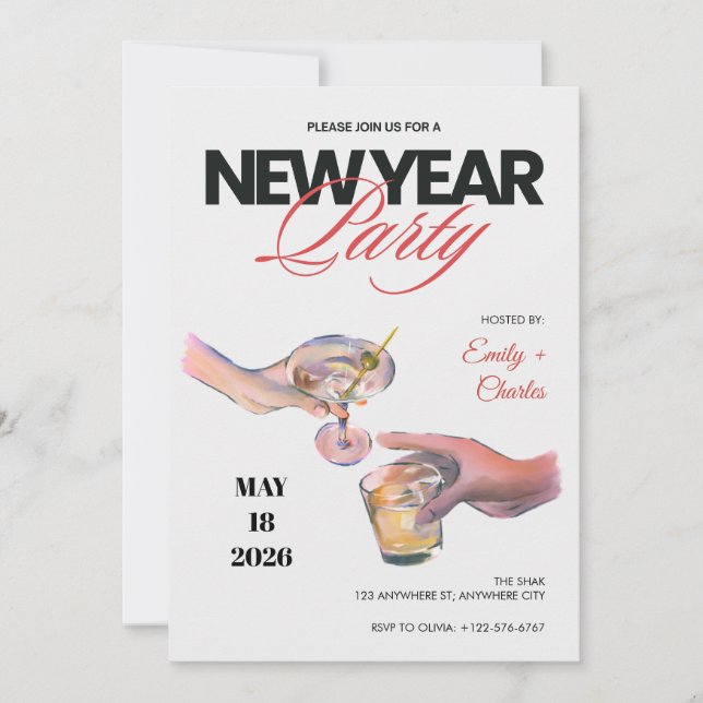 Invitación Sketched New Years Eve Party Invitation (Anverso)