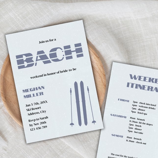 Invitación Ski Bachelorette Winter Weekend Itinerary (ski bachelorette winter weekend itinerary invitation)