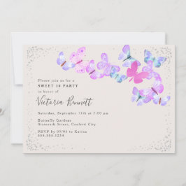 Invitación Skies de mariposa Plata rosa Confetti dulce 16