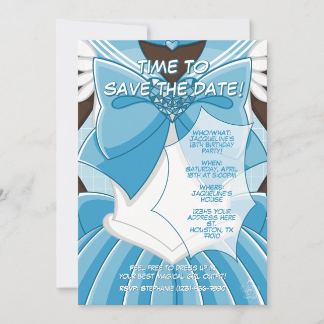 Invitación [SKIII] Blue Magical Girl Birthday Invitation (Anverso)