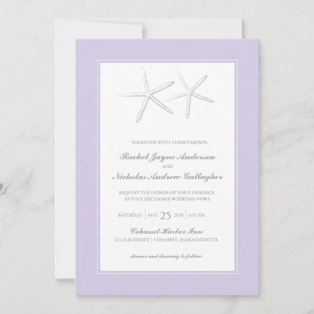Invitación Skinny Starfish Lilac Gray | Boda (Anverso)