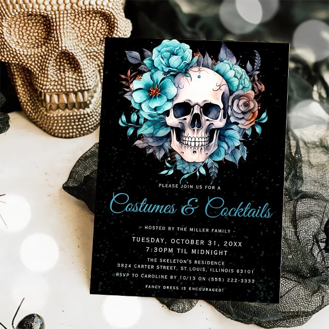Invitación Skull Adultos Costumes & Cocktail Fiesta Halloween (Subido por el creador)