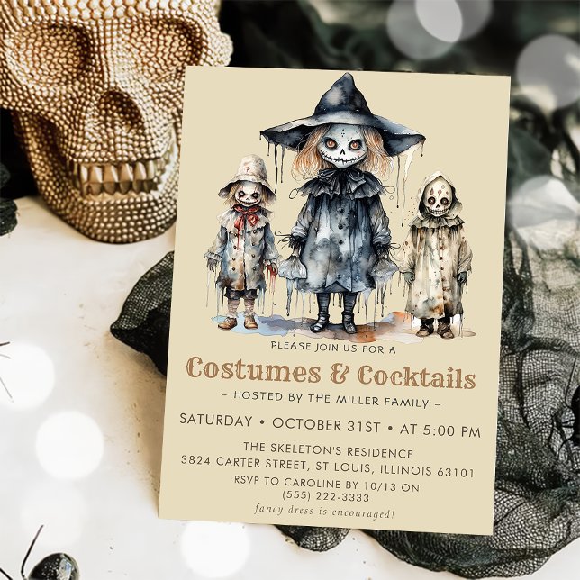 Invitación Skull Adultos Costumes & Cocktail Fiesta Halloween (Subido por el creador)
